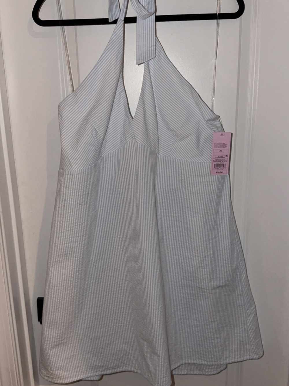 wild fable White & Light Blue Striped Halter Mini Dress